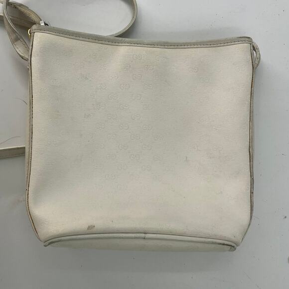 Vintage 80's Gucci White Bag Micro GG Logo Print Crossbody Purse Gold 1980's - Picture 5 of 15